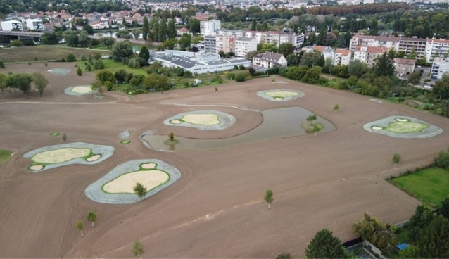 Synthetic turf course in construction in northeast France