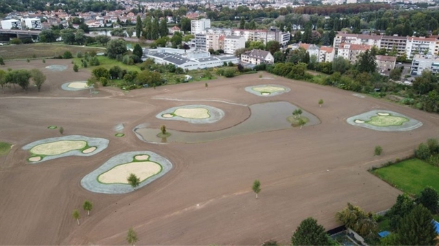 Synthetic turf course in construction in northeast France