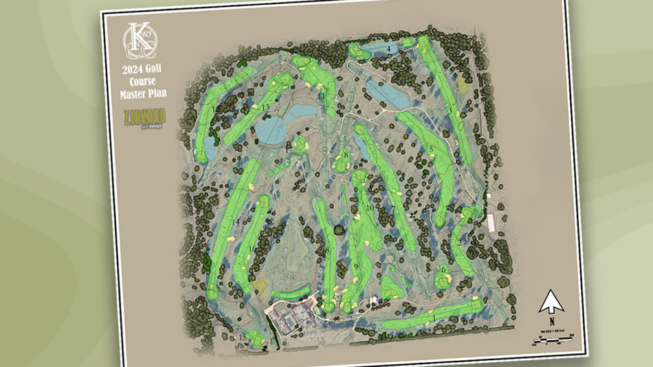 David Zinkand’s masterplan for Knollwood, which includes a new seventeenth, tweaks to holes nine and ten, bunker relocations, green expansions and tree removal (Image: Zinkand Golf Design)