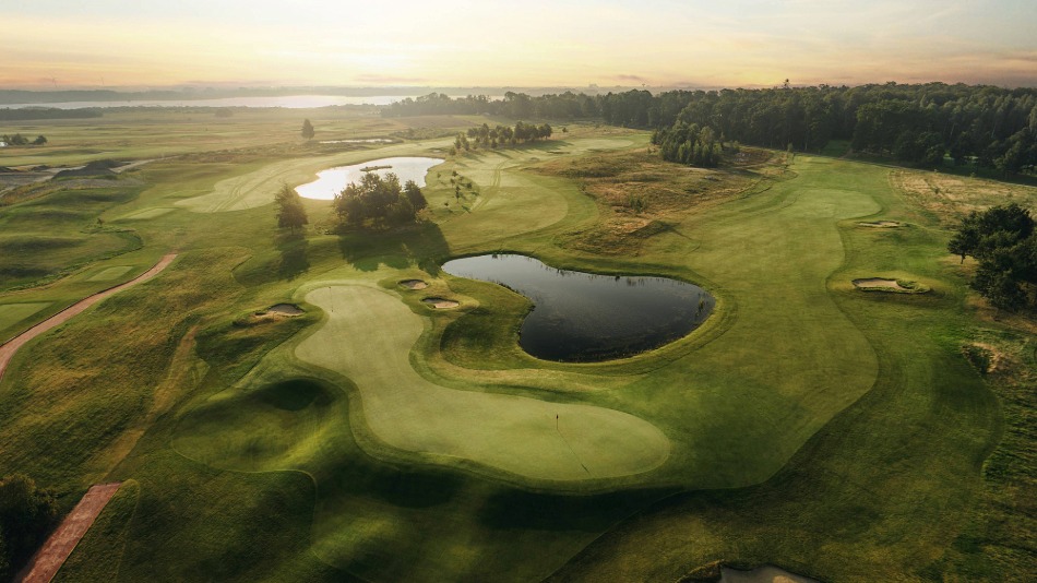 Green complexes on the South course at the Araslöv resort in southern Sweden now feature more hollows and swales, as seen at the double green for holes sixteen and nine (Photo: Mickael Tannus Photography AB)