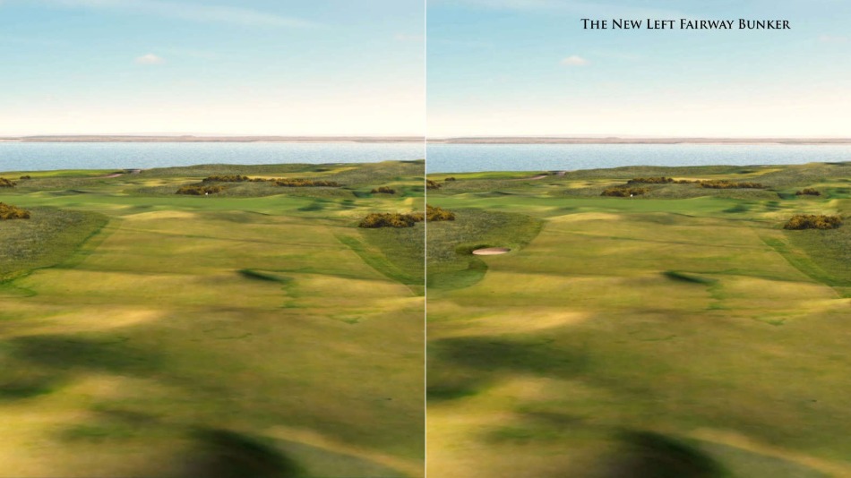 A rendering of the sixth hole before (left) and after (right) the addition of a new fairway bunker (Image: Mackenzie & Ebert)