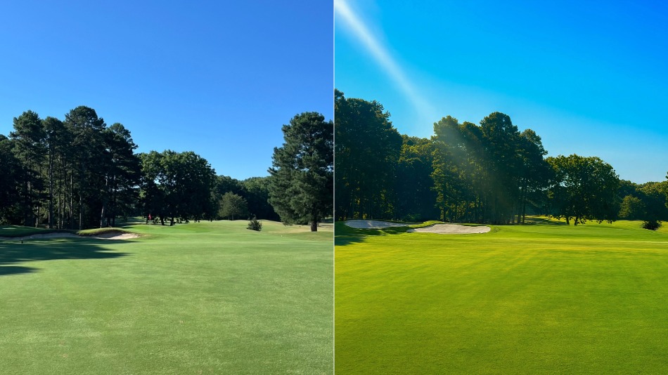 A before and after of hole 10, showing the bunker and green work completed (Photo: Lawrence Golf Design) 