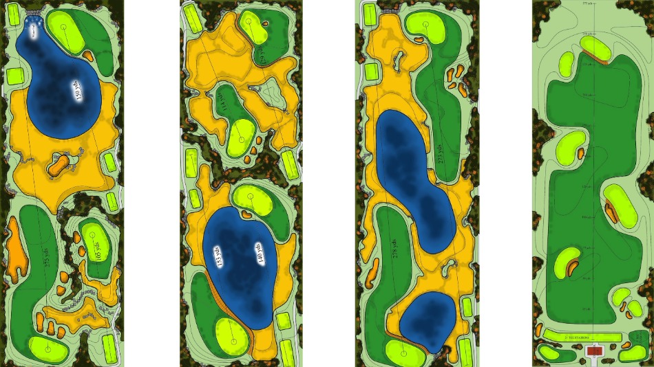 Three domes will house between two to four holes each, and a fourth will contain a practice facility (Image: Huxham Golf Design)