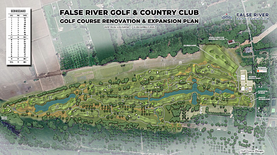 Nathan Crace is designing nine new holes and renovating the existing nine at False River (Image: Watermark Golf)