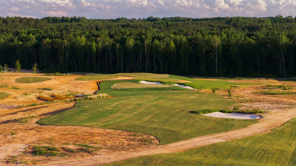 The sixteenth green complex, with the par-three twelfth beyond (Photo: Billy Richards)