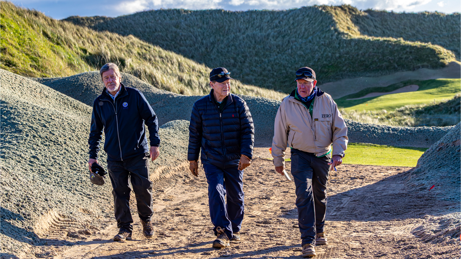 The renovation of the Cashen course was a collaboration between, from left, Graeme Webster of Team Niblick, and Tom Watson and Bob Gibbons of Tom Watson Design (Photo: Kieran Ryan-Benson)