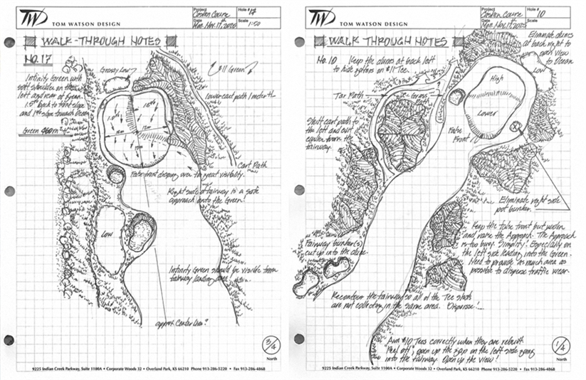 Gibbons’ notes for the tenth and seventeenth holes (Image: Tom Watson Design)